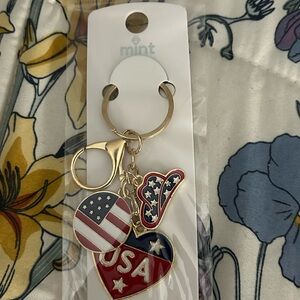 Mint USA Flag Keychain with Heart and Hat Charms